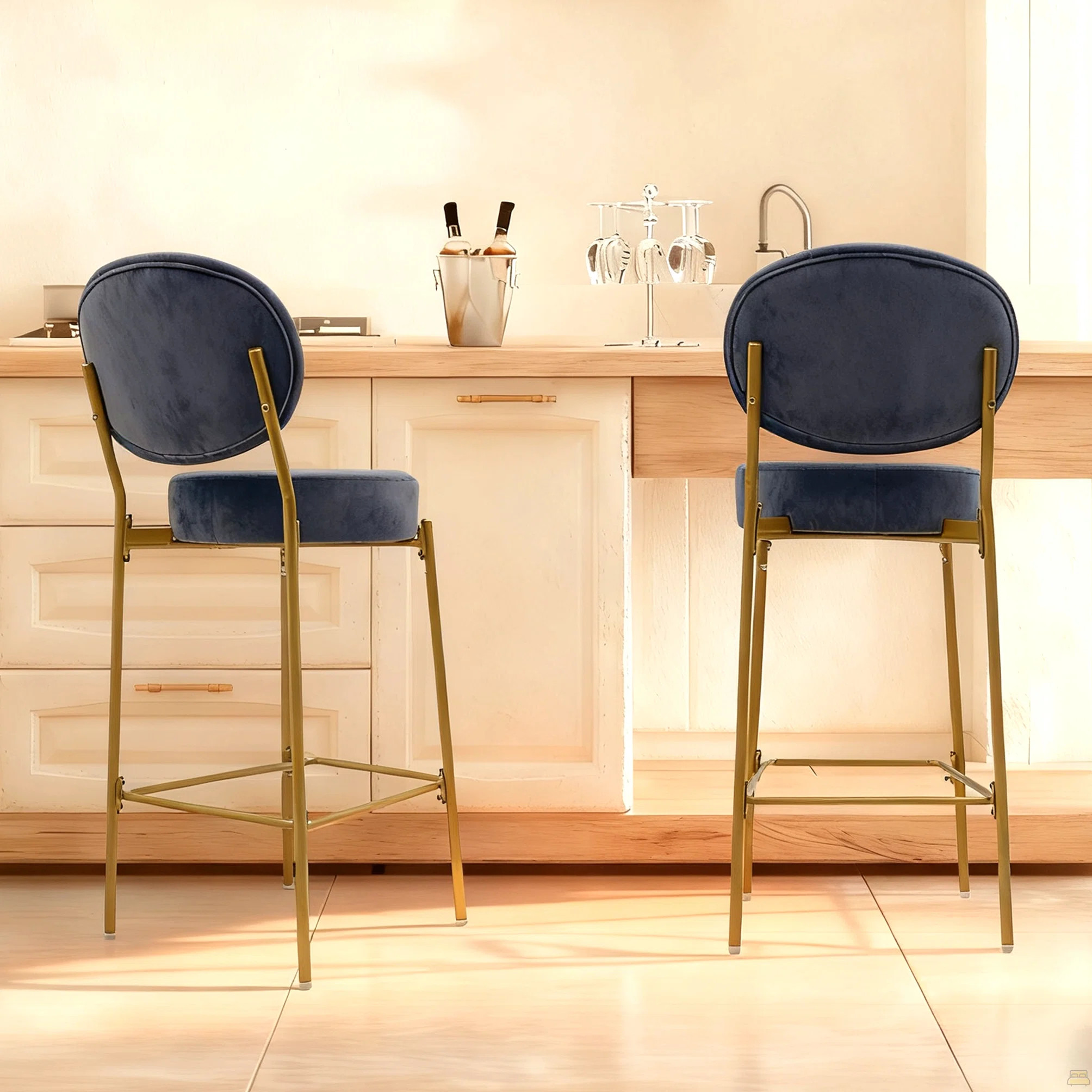 Mercer41 Set Of 2 Velvet Upholstered Bar Stools Round Counter Stool - Wayfair Canada | Wayfair North America