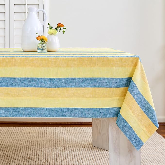 Solino Home Linen Tablecloth 60 x 90 Inch - 100% Pure Linen Bright Summer Stripe Table Cloth for ... | Amazon (US)