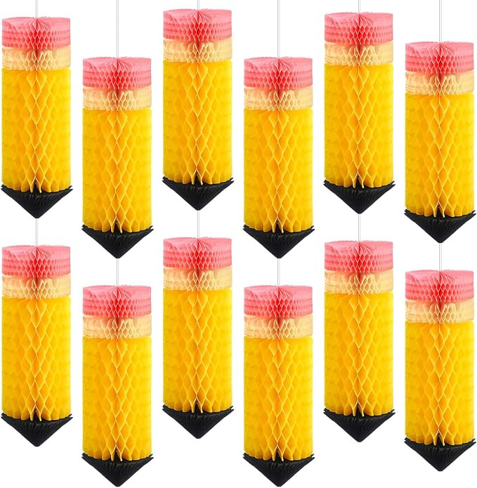 Retisee 12 Pcs Hanging Pencil Lanterns Honeycombs Decorations Back to School Classroom Ceiling De... | Amazon (US)