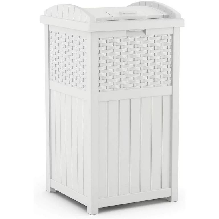 Suncast Resin Wicker Trash Hideaway with Latch for Patio or Yard, White | Walmart (US)