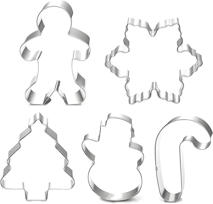 Christmas Cookie Cutter Set - 5 Piece Holiday Cookies Molds - Snowman, Christmas Tree, Gingerbrea... | Amazon (US)