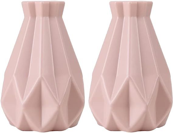 CHABAO Plastic Vases for Flowers Ceramic Look Unbreakable Foldable Flower Vase Set of 2 Geometric... | Amazon (US)