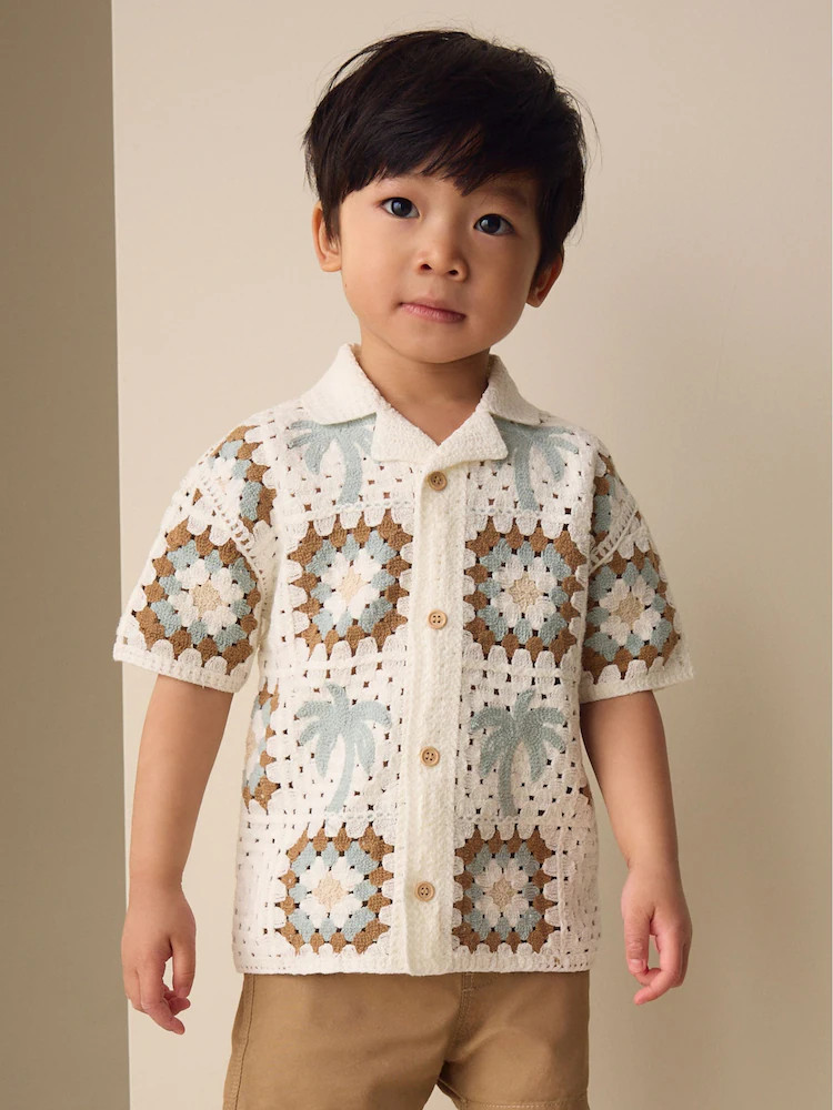White Palms Crochet Knitted Short Sleeve Shirt (12mths-10yrs) | Next US