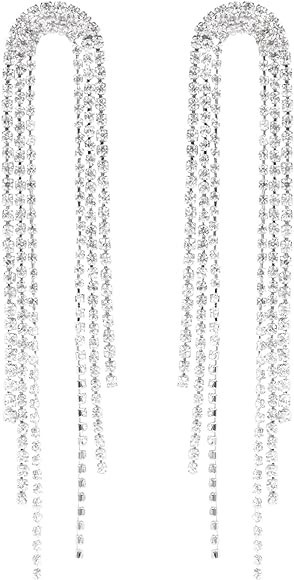 Xioose Silver Women Rhinestone Tassel Earrings, Fashion Lightweight Gorgeous Earrings Hypoallerge... | Amazon (US)