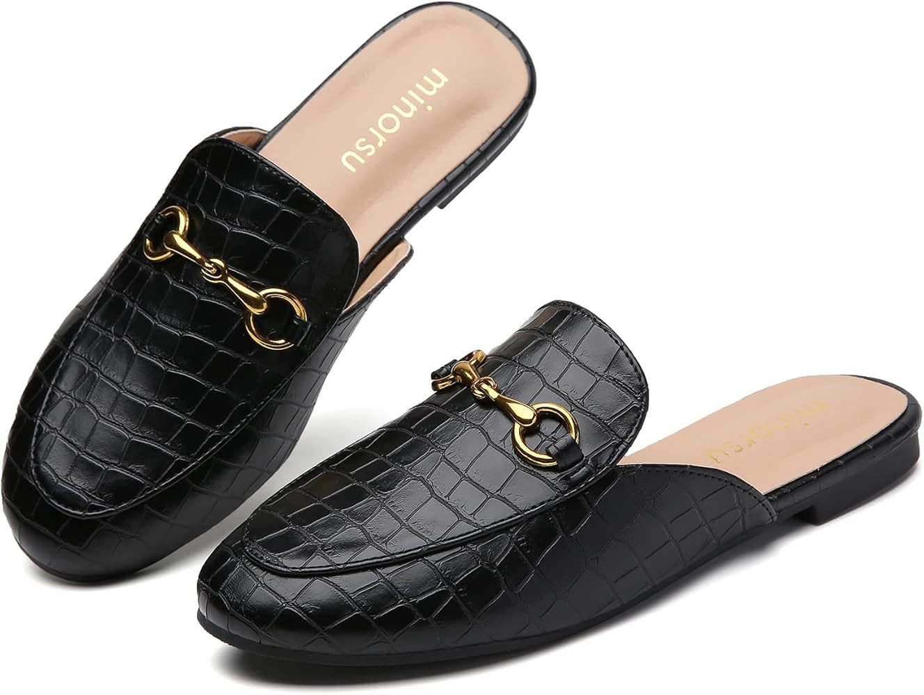 Buckle Mules for Women Round Toe Backless Flat Mules Slides Mules Shoes Ladies Slip-on Loafers | Amazon (US)