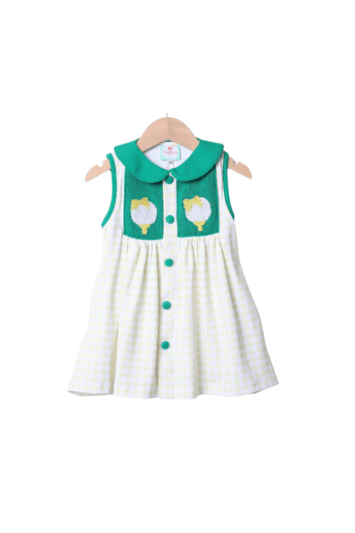 Smocked Golf Yellow Gingham Bow Dress | The Smocked Flamingo