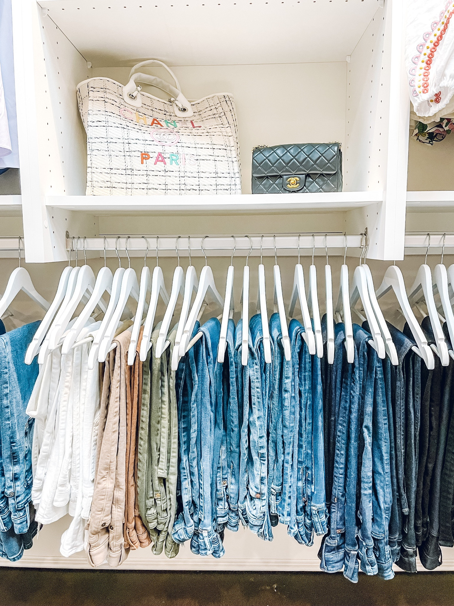 Closet Organization ✨ Amazon House Day Hangers. Color-Coded Jeans. Chanel Bag.
