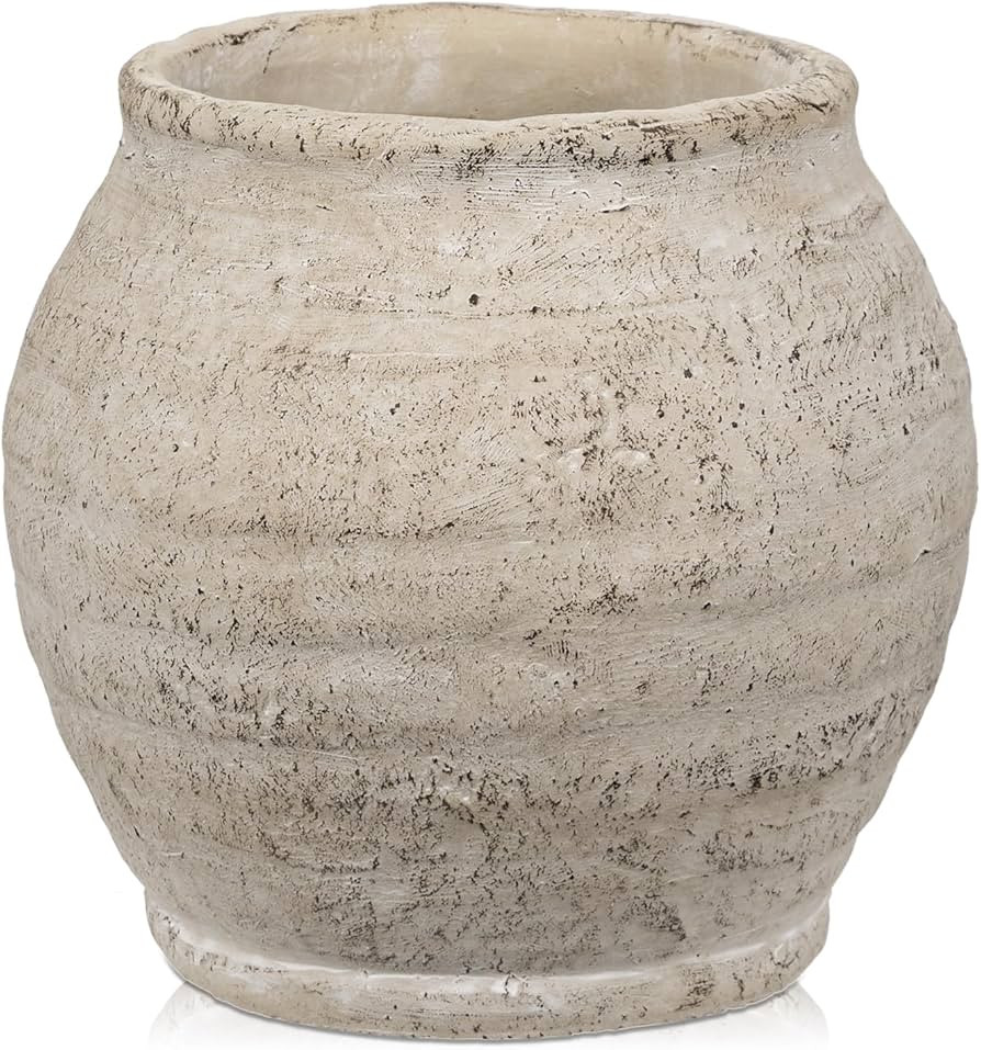 Briful 6.1'' Large Ceramic Rustic Vase Shabby Vintage Textured Vase, 4.72'' Wide Mouth Pampas Jar... | Amazon (US)