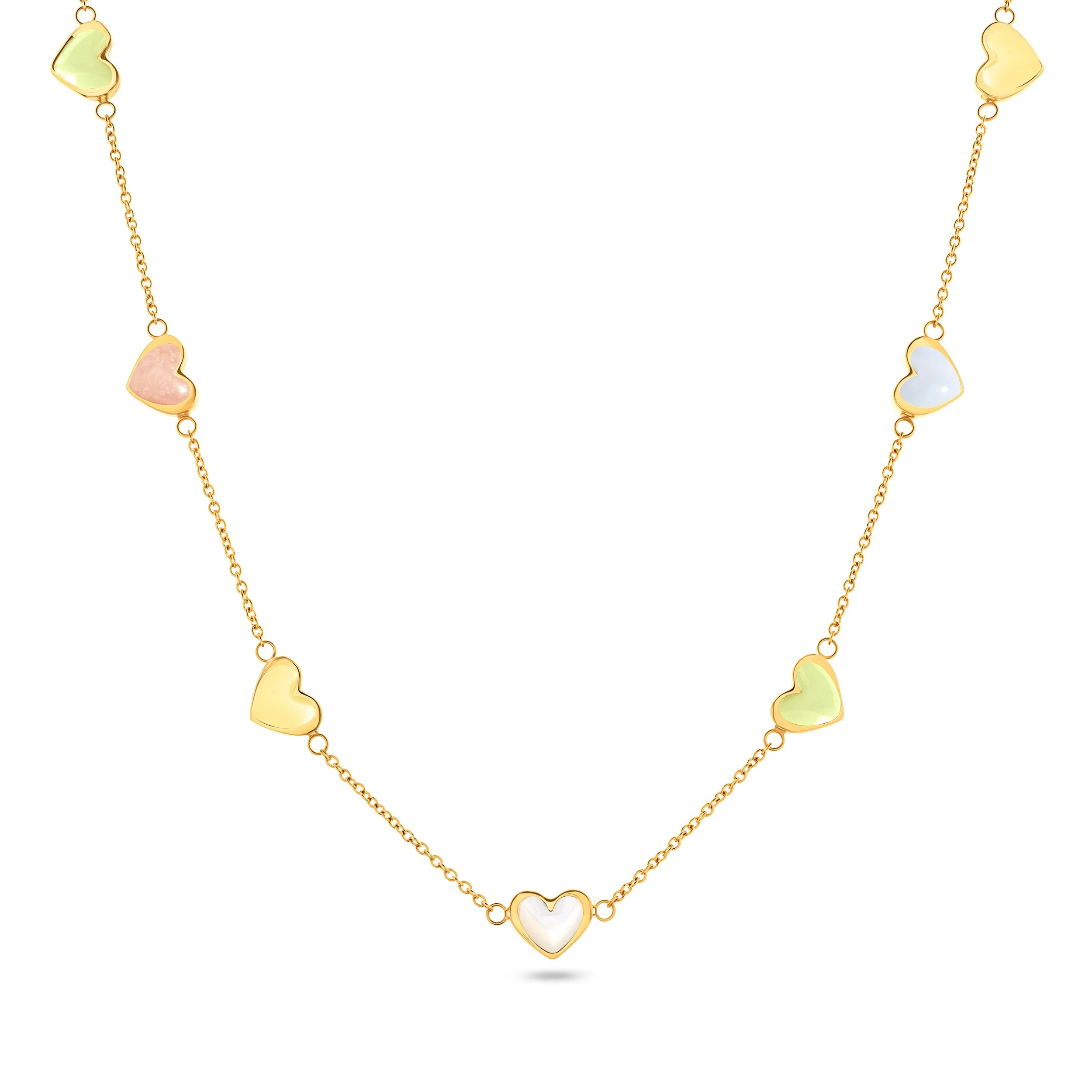 Multi Pastel Mini Hearts Necklace (Gold) | Abbott Lyon