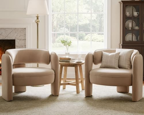 HNY Mid Century Modern Velvet Barrel Accent Chairs Set of 2 Clearance, Comfy Round Upholstered Ar... | Amazon (US)