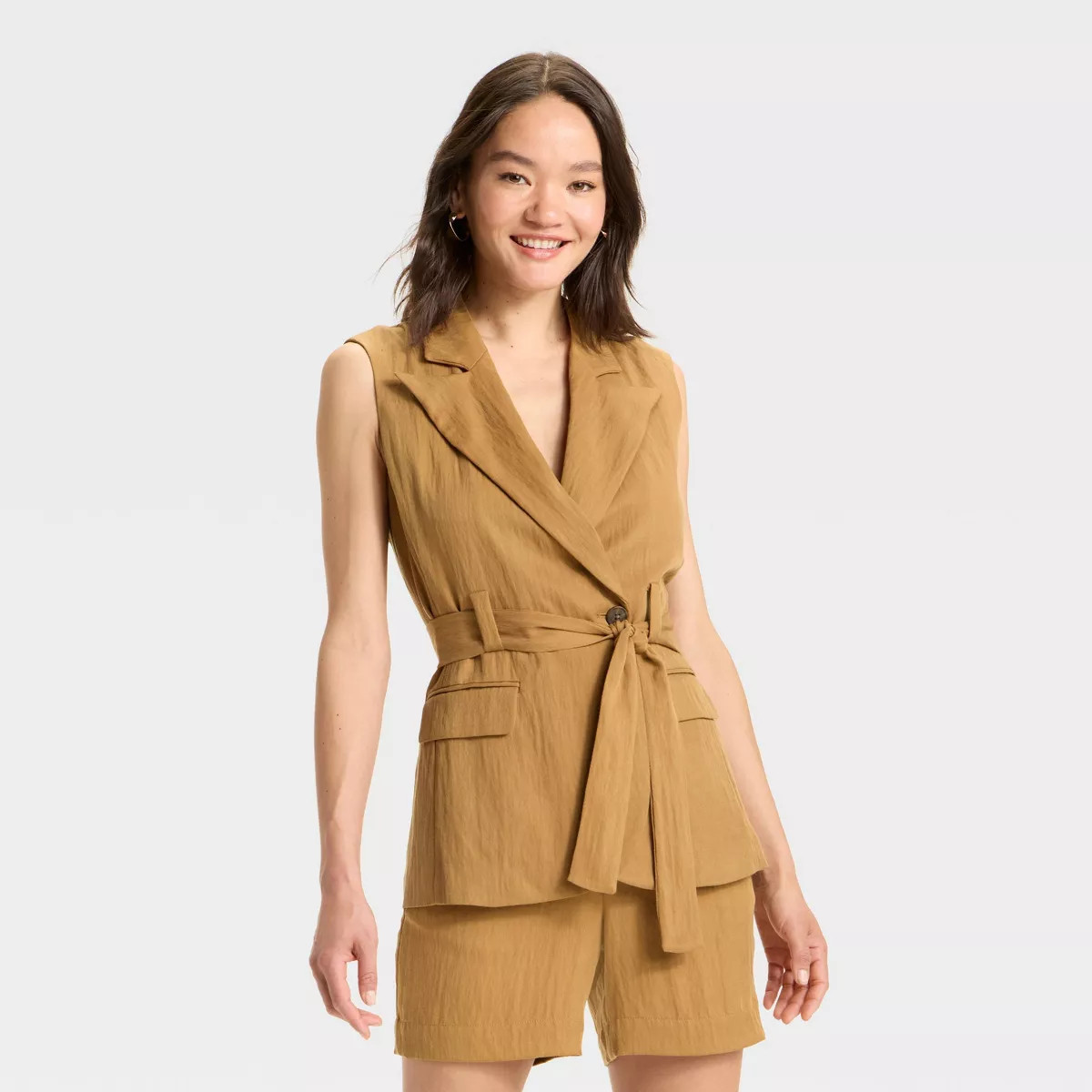 Women's Tie-Front Long Line Vest - A New Day™ Brown XS | Target