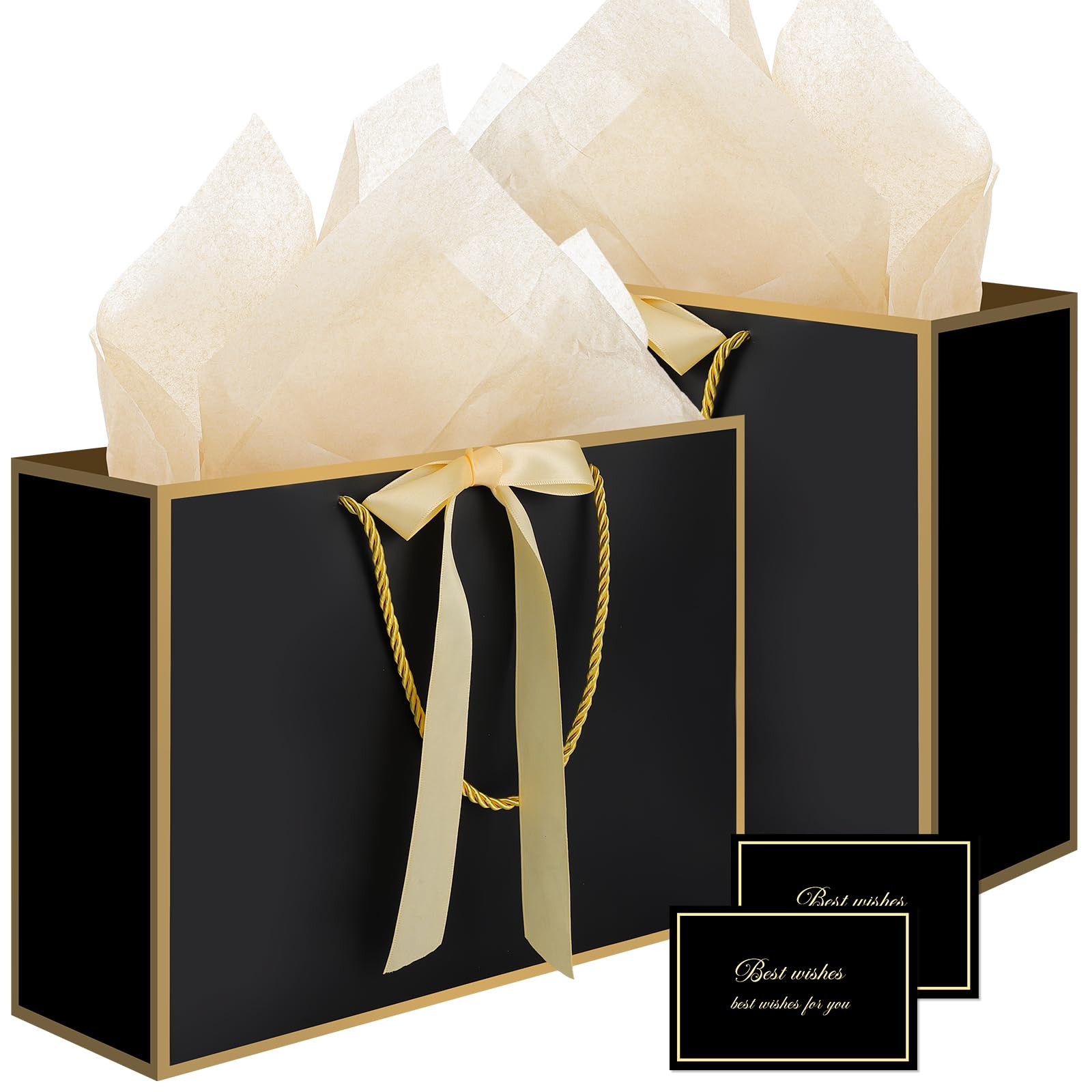 woric Black Gift Bags with Handles, 14" Medium Valentines Gift Bag with Tissue Paper, 2 Pcs Bags ... | Amazon (US)