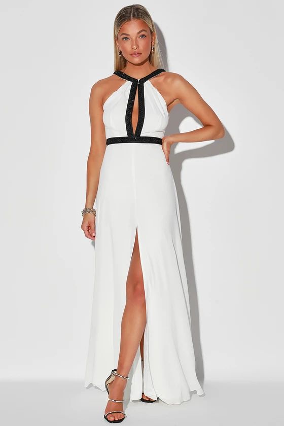 A Perfect Dream White Beaded Halter Maxi Dress | Lulus (US)