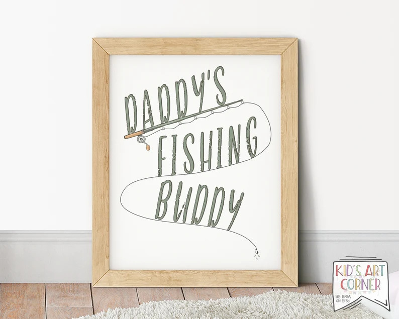 Daddy's Fishing Buddy Outdoor Themed Nursery Décor Green Lure and Reel Boys Room Wall Art Nature... | Etsy (US)