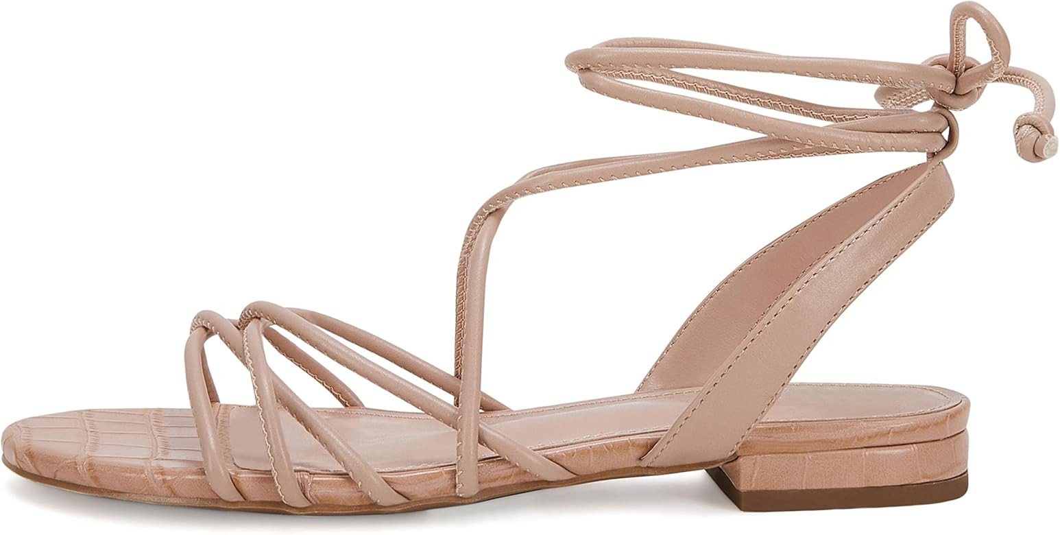 Ermonn Women's Lace-up Flat Sandals Strappy Open Toe Slingback CrissCross Casual Summer Slides | Amazon (US)