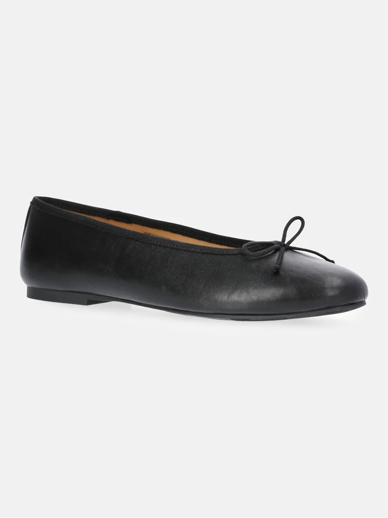 Free Assembly Women's Faux Leather Ballet Flats with Bow | Walmart (US)