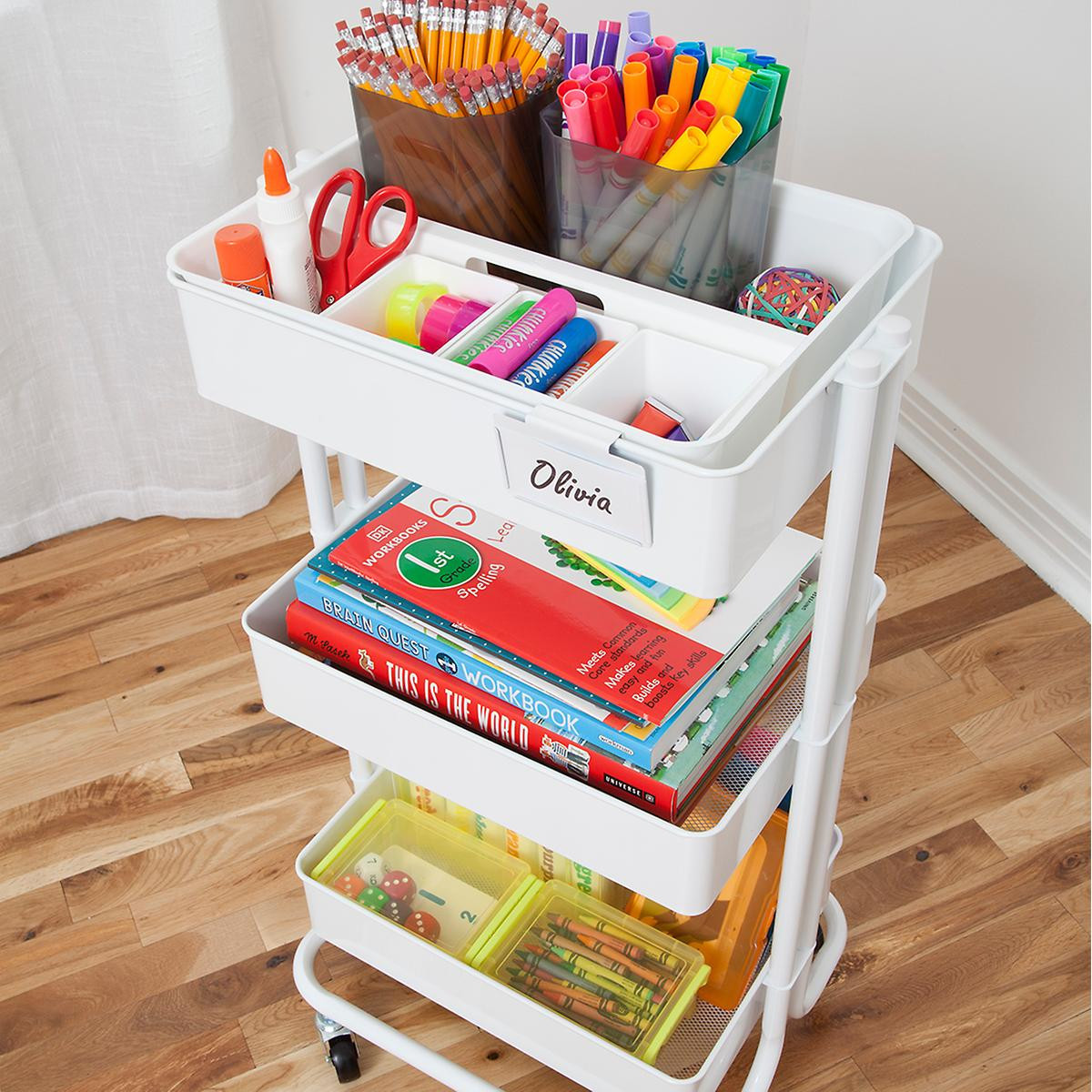 Home Learning White 3-Tier Cart Starter Kit | The Container Store