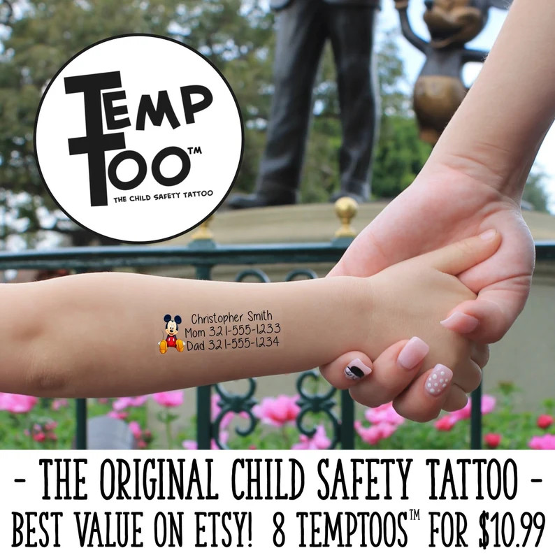TempToo - The Child Safety Tattoos - Safety ID Tattoos - Temporary Tattoos - Emergency Contact Ta... | Etsy (Global)