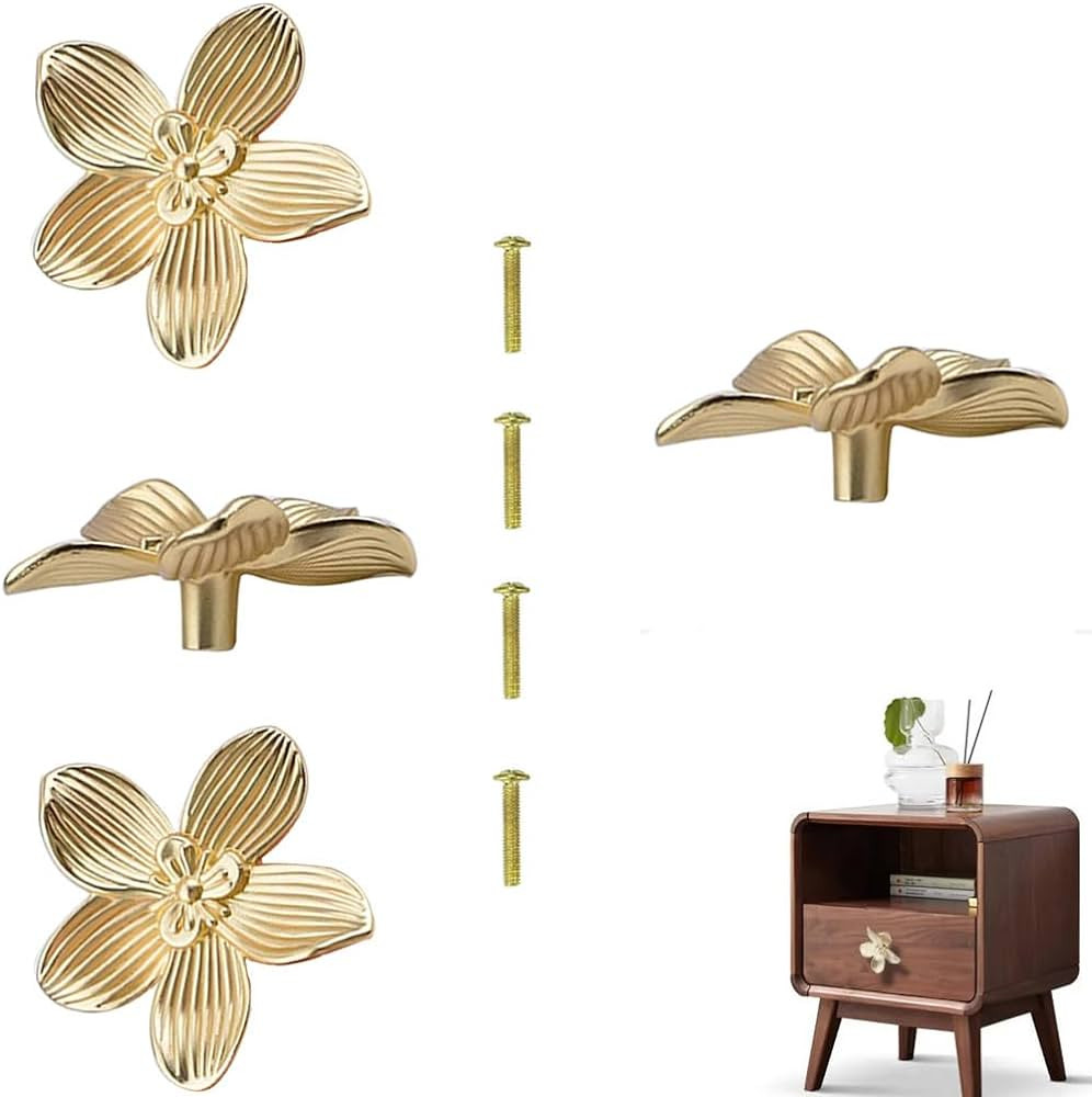Gold Flower Drawer Knobs Creative Petal Kitchen Cabinet Knobs Dresser Knobs Furniture Cupboard Dr... | Amazon (US)