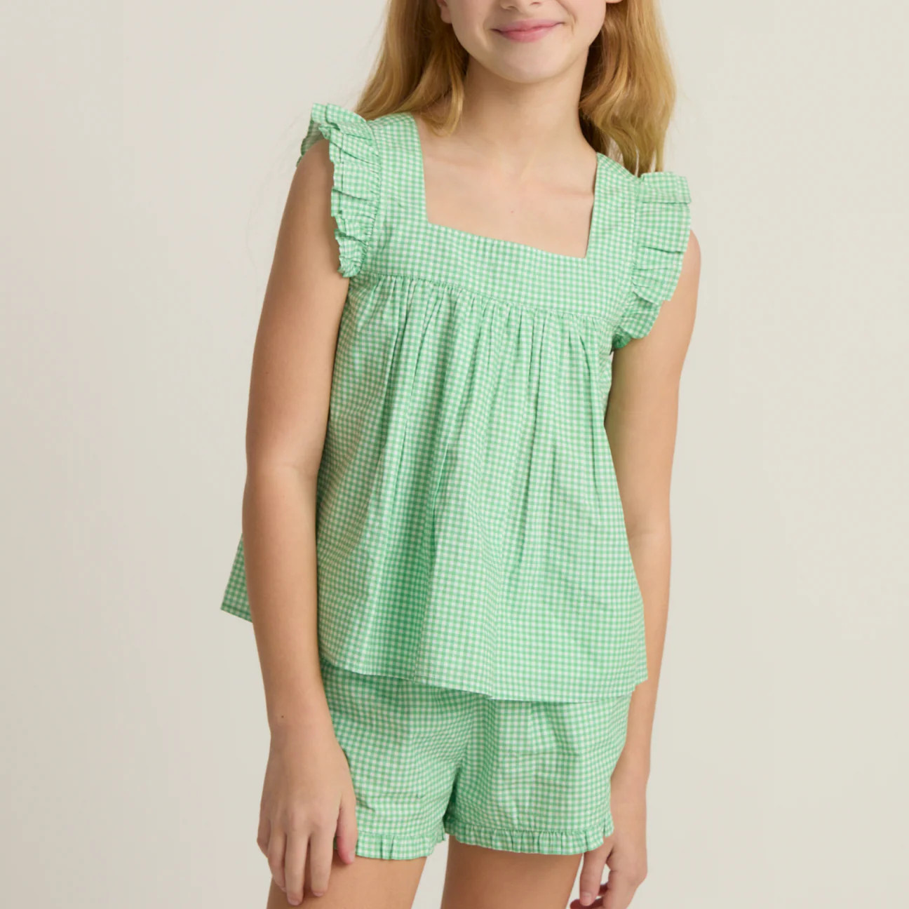 girls gustavia gingham ruffle top and short set | Minnow