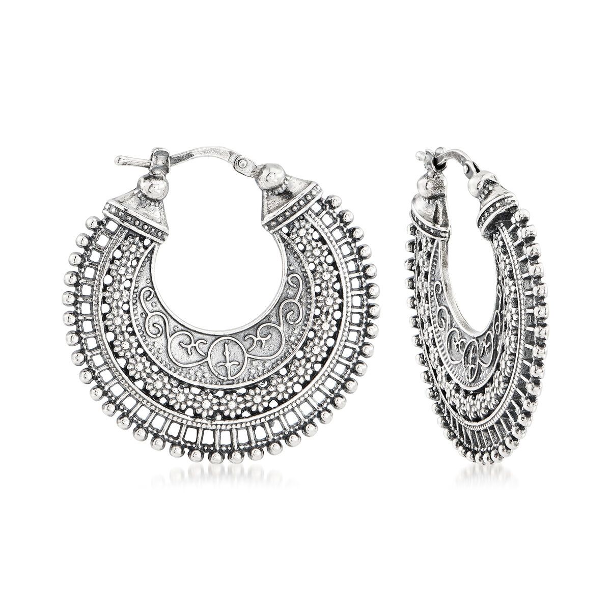 Italian Sterling Silver Embellished Hoop Earrings. 1 3/8" | Ross-Simons