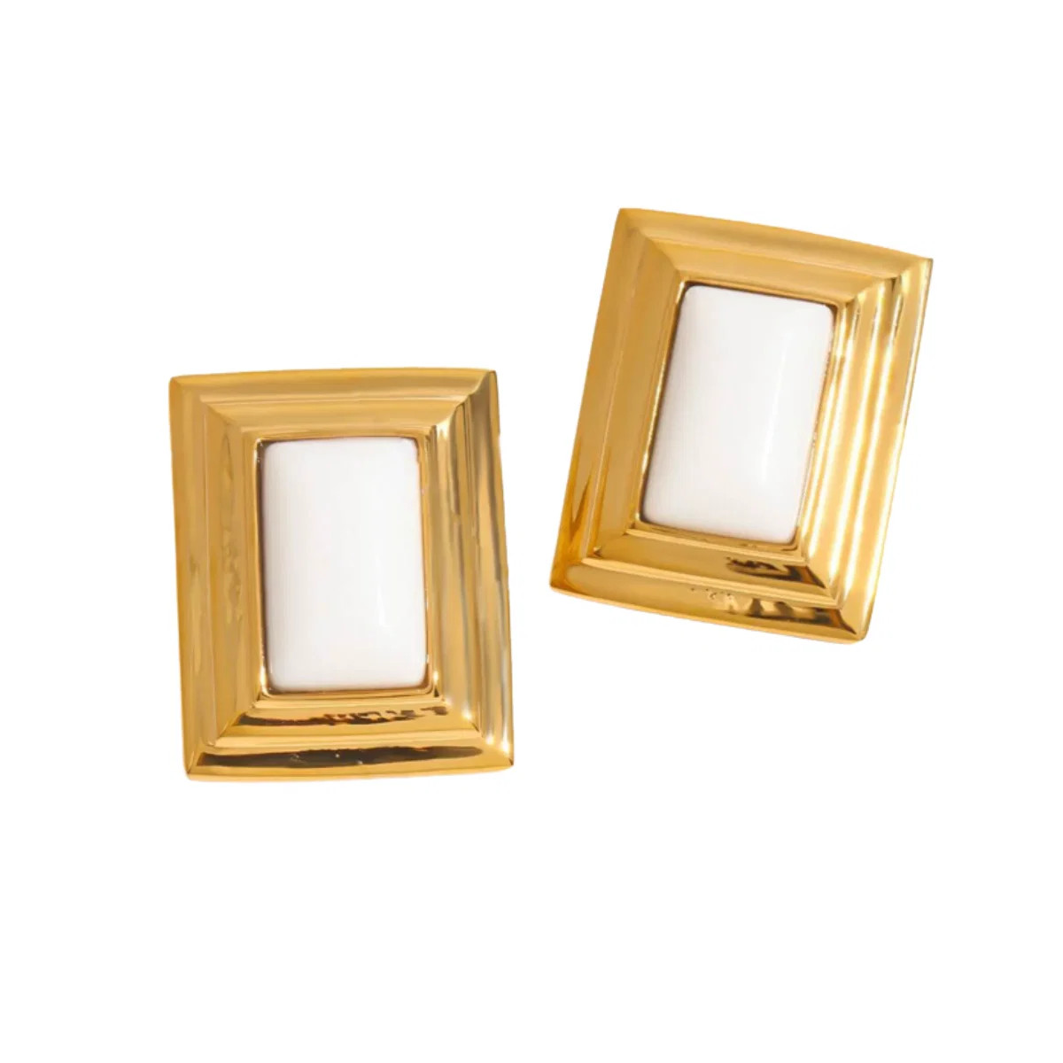 Gold & White Geometric Square Earrings | Noughts and Kisses