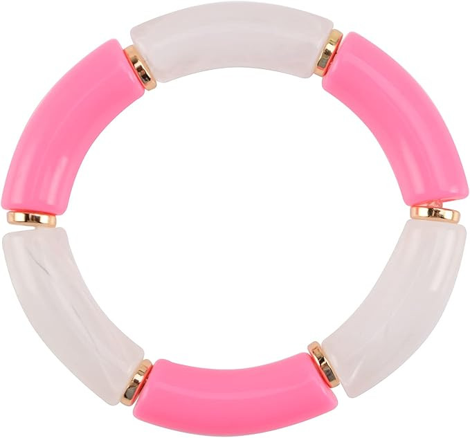 Bamboo Acrylic Tube Bracelet for Women Chunky Curved Beads Stretchable Stacking Wristlet Bangles ... | Amazon (US)