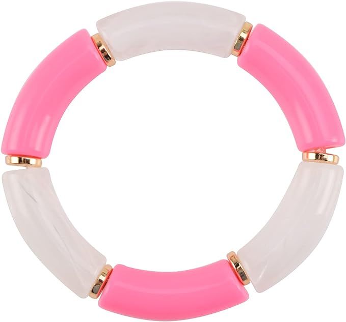Bamboo Acrylic Tube Bracelet for Women Chunky Curved Beads Stretchable Stacking Wristlet Bangles ... | Amazon (US)