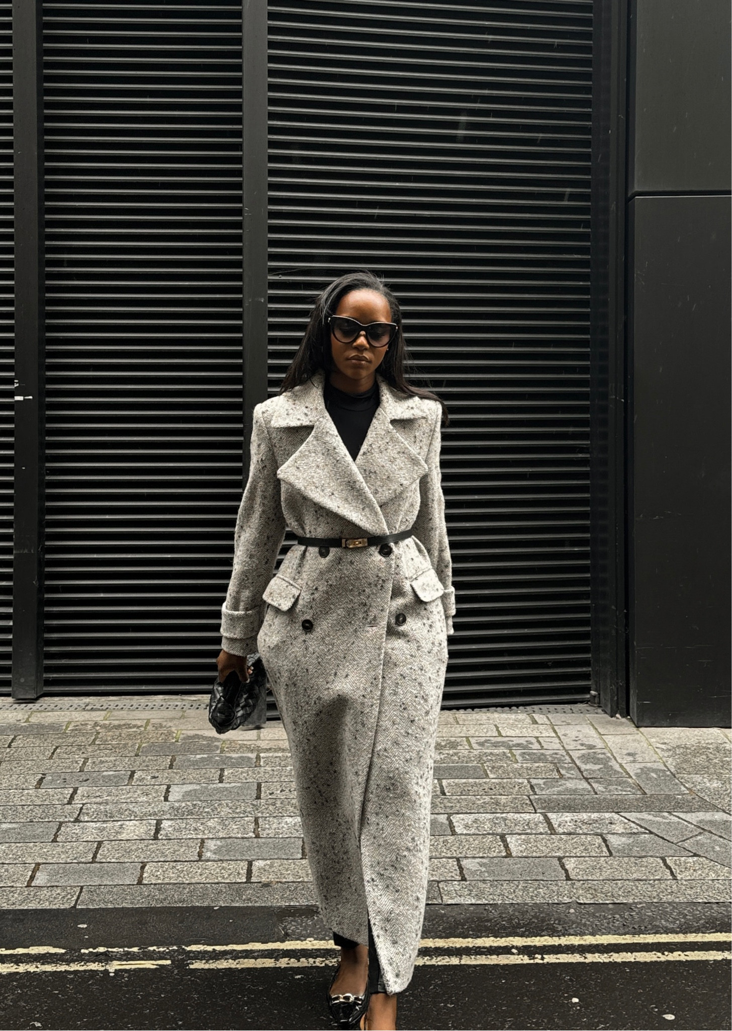 Long coat, leather belt, criss cross clutch bag, black loafers, black top, sunglasses

#LTKSeasonal #LTKeurope #LTKstyletip