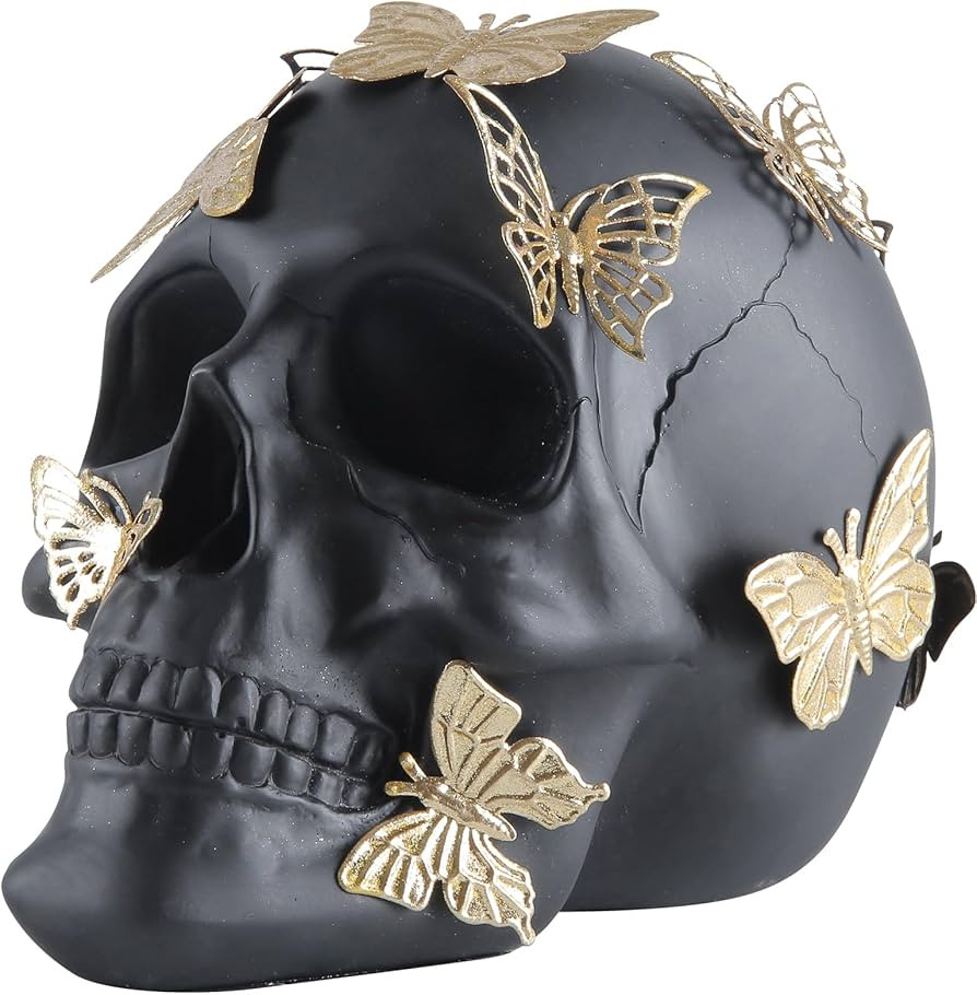 JOOMBE White Skull Statue with Glod Butterfly,Halloween Decoration Home Decor Collectible Figurin... | Amazon (US)