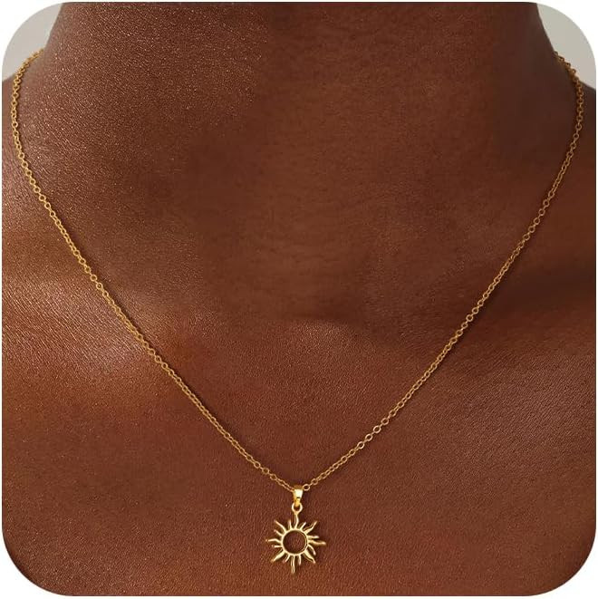CHESKY Gold Pendant Necklace for Women, 14K Gold Plated Cubic Zirconia Dainty Sun and Moon Neckla... | Amazon (US)