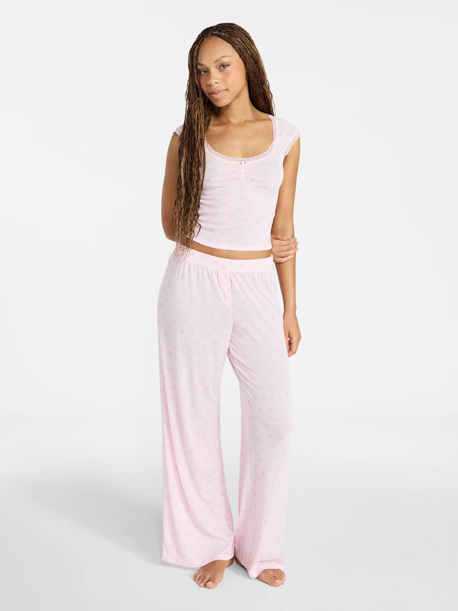 No Boundaries Pointelle Baby Tee and Pants Sleep Set, 2-Piece, Women's XXS-3X - Walmart.com | Walmart (US)