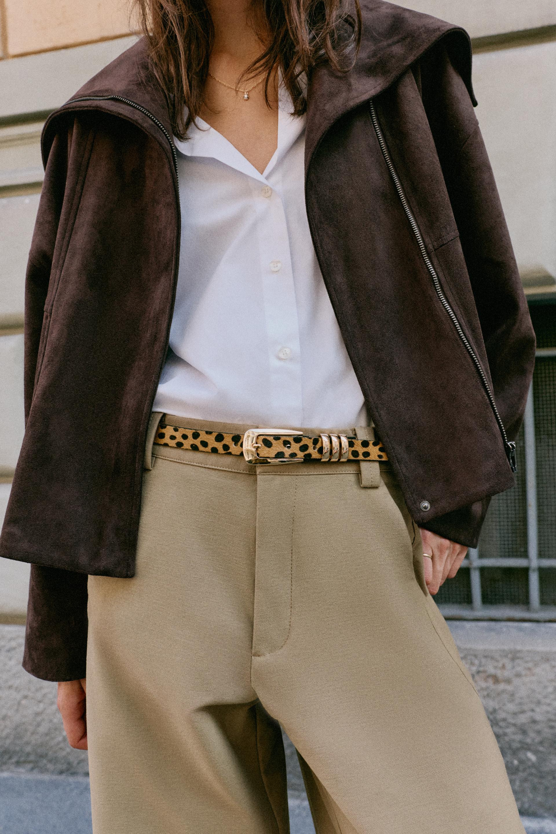 Zara - Animal Print 100% Leather Skinny Belt - Brown - 30 (Us 30) - Woman | Zara US