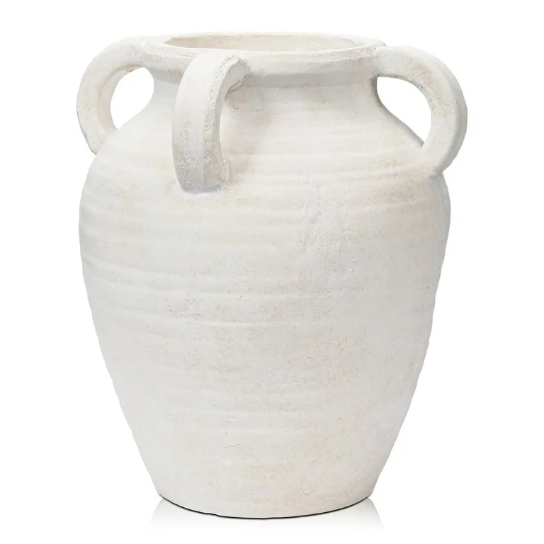 9.8" Handmade Terracotta Vase Vintage White Ceramic vase Rustic Antique Decor with 4 Handles Matt... | Walmart (US)