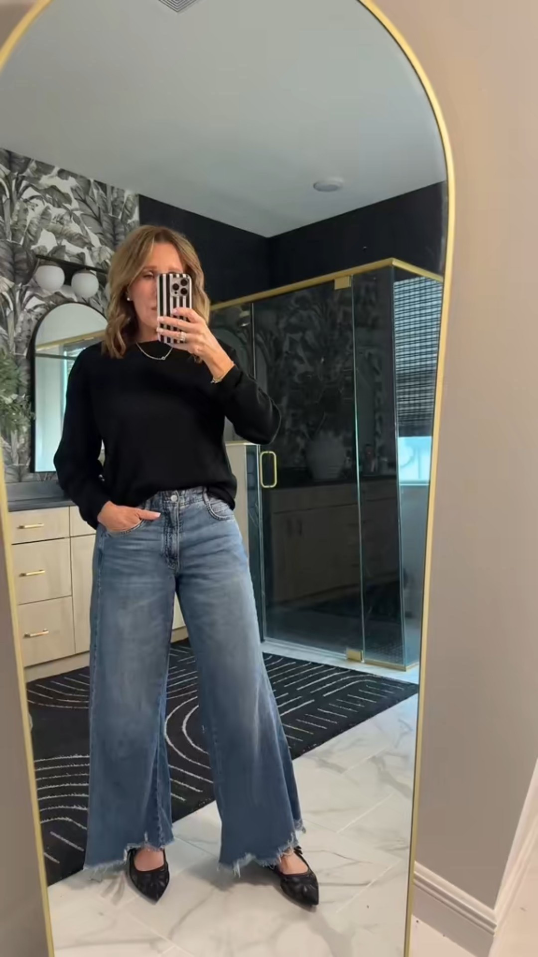 Casual outfit for a night out.  These black lace sling back shoes are on clearance.  This classic cotton sweater if very affordable.  I am in a small  

#LTKOver40 #LTKSeasonal