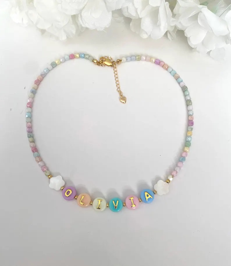 Colorful beaded necklace for kids, name necklace for toddlers, colorful gift for kids, little gir... | Etsy (Global)