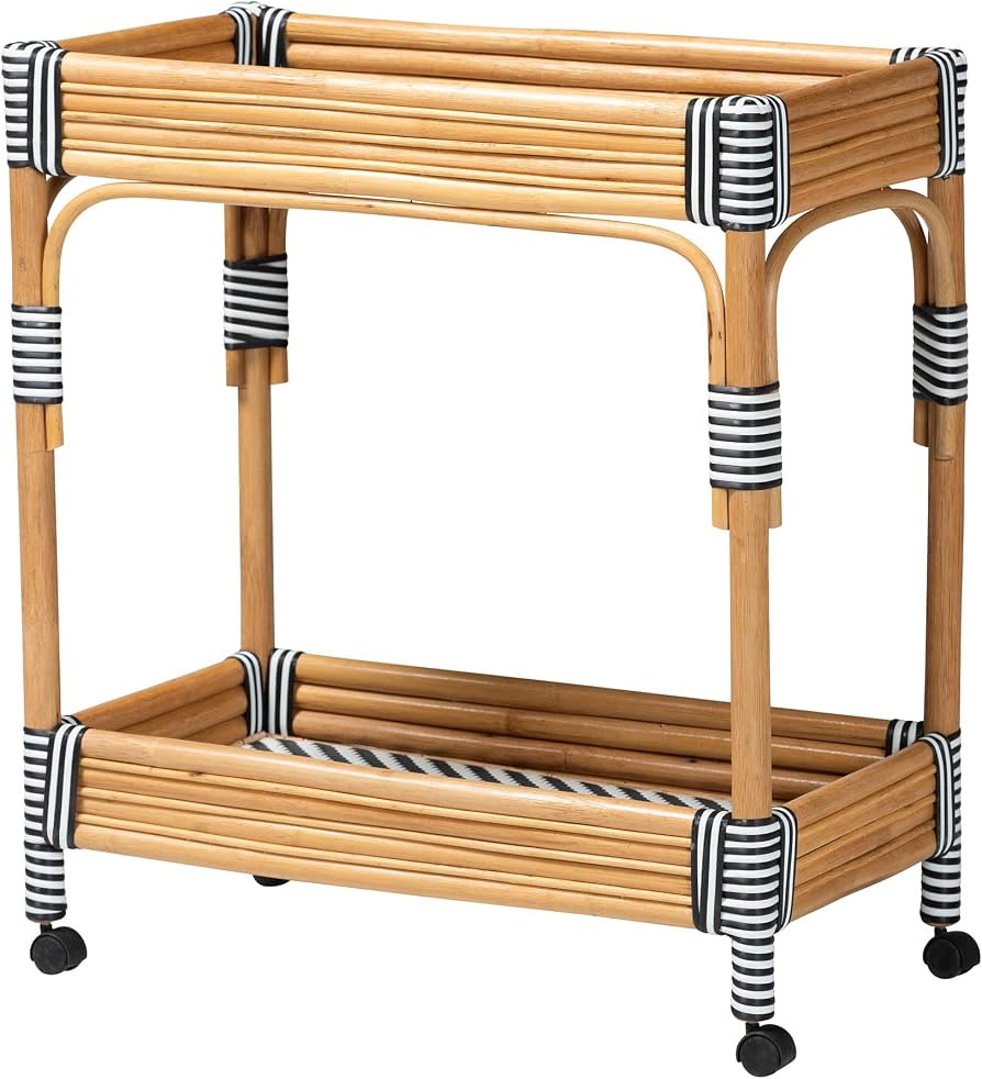Bali & pari Carmine Natural Rattan Kitchen Cart - 2-Tier Handwoven Wicker Storage Trolley with Ra... | Amazon (US)