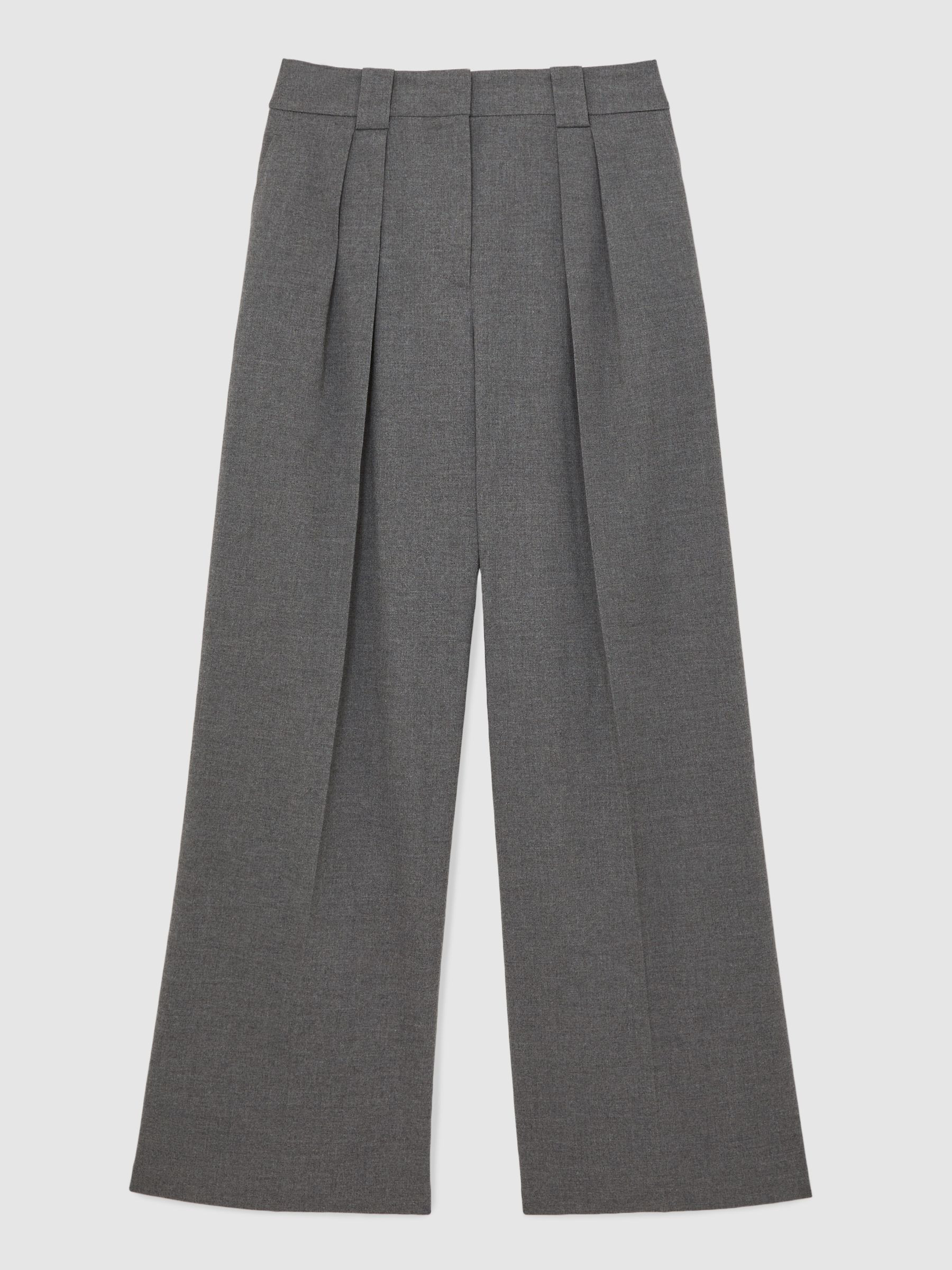Petite Wide-Leg Pleated Trousers in Grey | Reiss UK