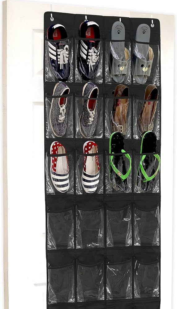 Simple Houseware 24 Pockets - Crystal Clear Over The Door Hanging Shoe Organizer, Black (64'' x 1... | Amazon (US)