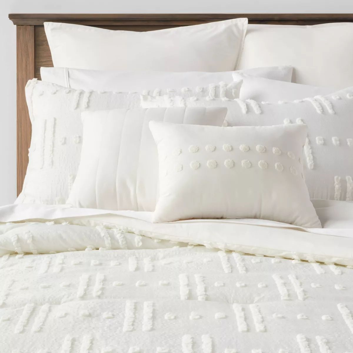 8pc Tufted Broken Stripe Comforter Bedding Set White - Threshold™ | Target