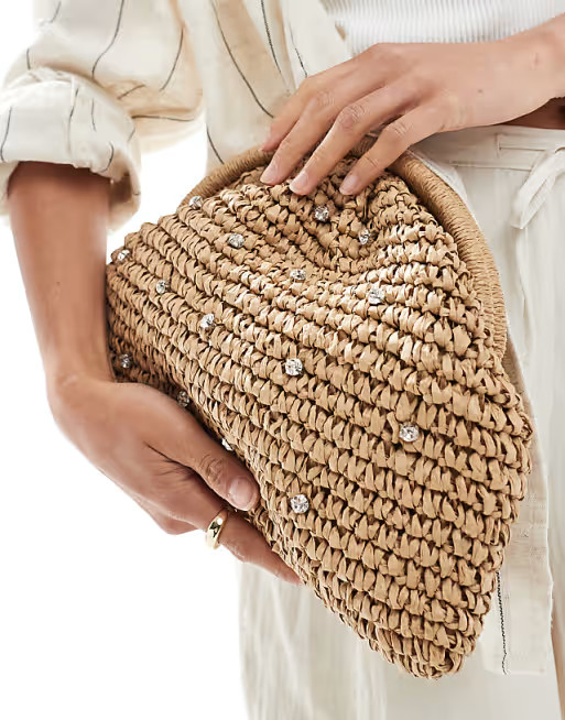 New Look raffia embellished clutch bag in stone | ASOS | ASOS (Global)