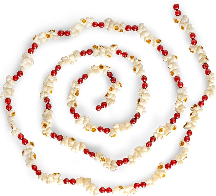 Ornativity Popcorn Cranberry Wooden Garland – Realistic Pop Corn and Rustic Red Wood Beaded Chr... | Amazon (US)