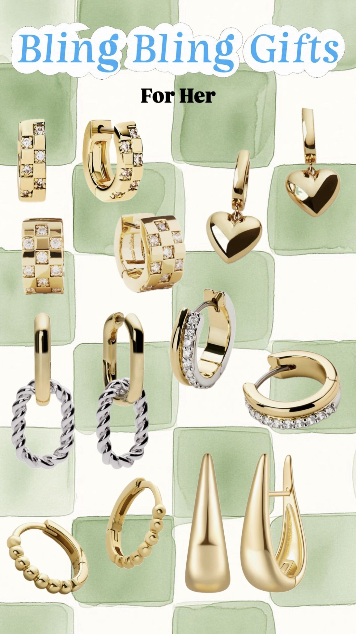 ✨ BLING BLING GIFTS FOR HER ✨
(Holiday Jewelry Gift Guide with Affordable Luxe Pieces)

The perfect gift ideas for women who love timeless, everyday sparkle. These elevated, budget-friendly pieces look designer without the price tag — making them amazing for Christmas gifts, stocking stuffers, birthdays, anniversaries, bridesmaids, or self-care treats 💙✨

💛 Gold Huggie Earrings
– Hypoallergenic • lightweight • everyday jewelry
– Perfect for sensitive ears
– Great for layering + curated ear stacks

💎 Cubic Zirconia Pavé Hoops
– High-shine sparkle that looks like real diamonds
– Trendy but classic
– Perfect “go with everything” earrings

💛 Heart Drop Earrings
– Chic + feminine
– Romantic gift idea for girlfriends, wives & moms
– Minimalist yet statement-making

🥇 Mixed Metal Rope Hoops
– On-trend, elevated style
– Adds texture to any ear stack
– Perfect for casual outfits or holiday looks

💛 Bold Gold Teardrop Earrings
– Luxe, sculptural design
– Designer-inspired without the price
– Perfect for date night or special events

✨ Why these make perfect gifts:
– Affordable luxury jewelry
– Everyday wear pieces that feel special
– Timeless designs she’ll wear year-round
– Trend-driven styles that still look classic

Great for: wives • moms • sisters • friends • teachers • coworkers • Secret Santa • stocking stuffers • holiday gifting 🎁✨

Save this guide for Holiday Gift Ideas 2024, affordable jewelry finds, and top-rated everyday earrings 💙

#LTKHoliday #LTKGiftGuide #LTKFindsUnder100