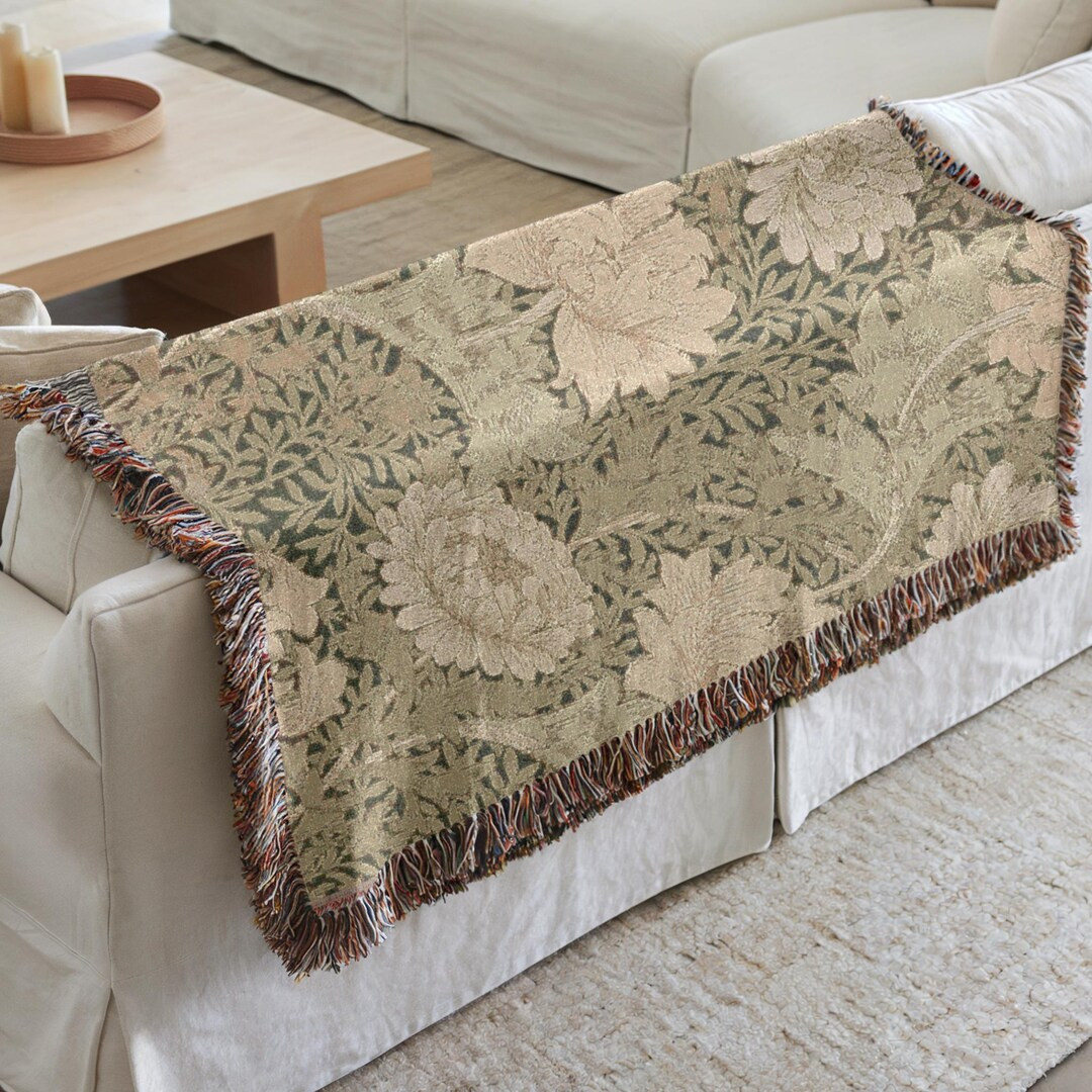 William Morris Green Floral Art Woven Blanket Woven Modern Farmhouse Cottage Decor Gift Large Wal... | Etsy (US)