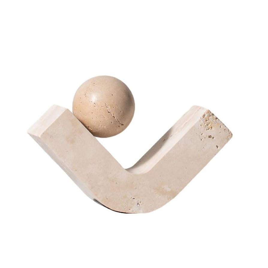 Natural Travertine Geometric Sculpture, Natural Travertine Abstract Ornament for Home Decoration,... | Amazon (US)