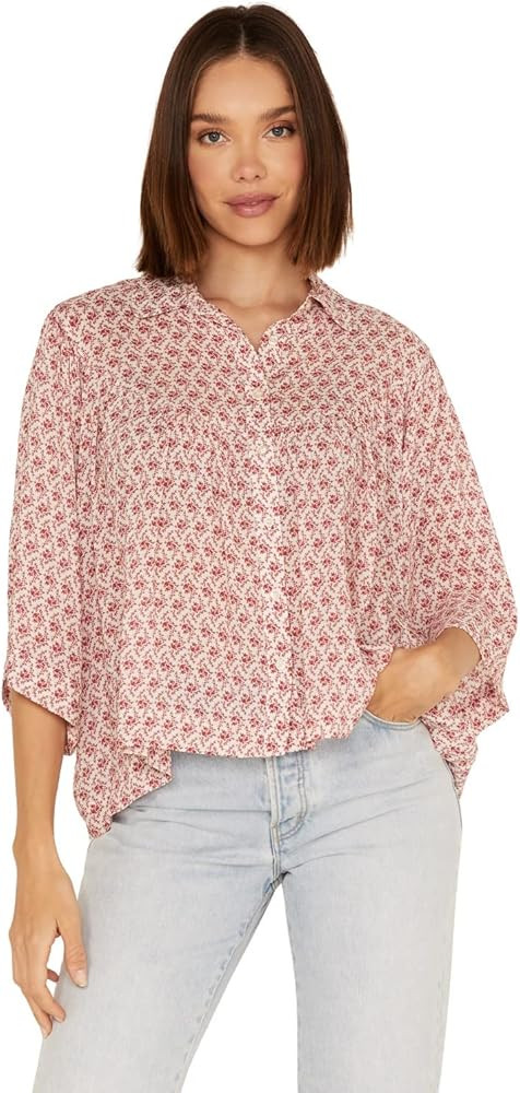 Stetson Women's Cottage Floral Print Loose Fit Short Sleeve Blouse Red Large | Amazon (US)