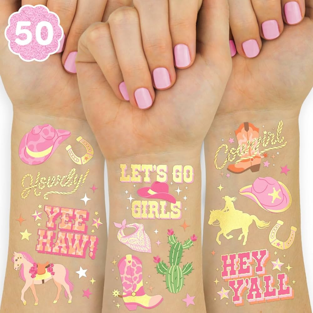 xo, Fetti Cowgirl Temporary Tattoos - 50 Gold Foil Styles | Birthday Party Decorations, Giddy Up ... | Amazon (US)