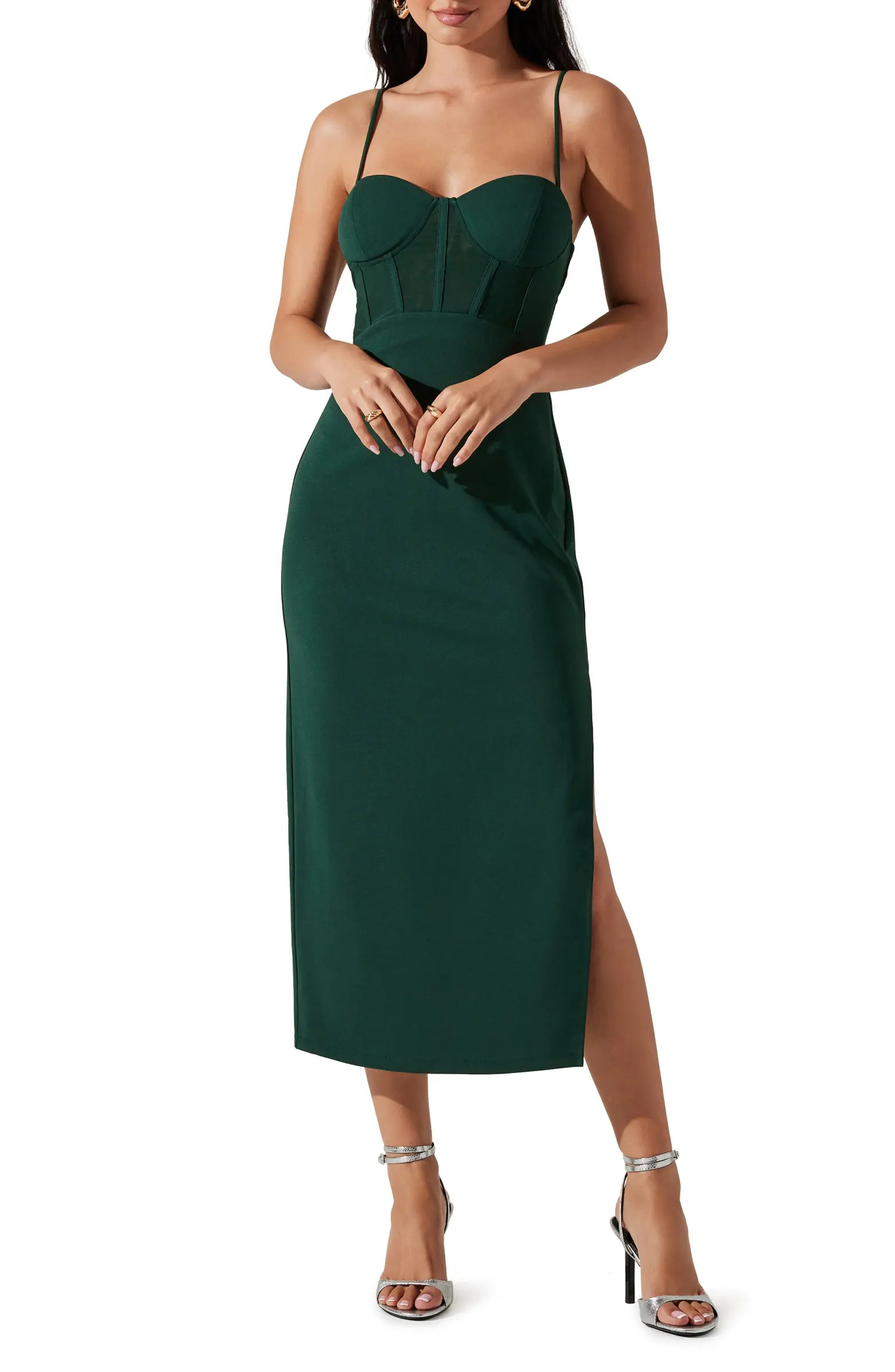 Corset Mesh Bodice Midi Dress | Nordstrom