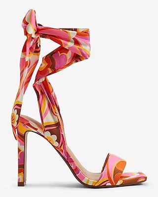 Floral Printed Lace Up Heeled Sandals | Express
