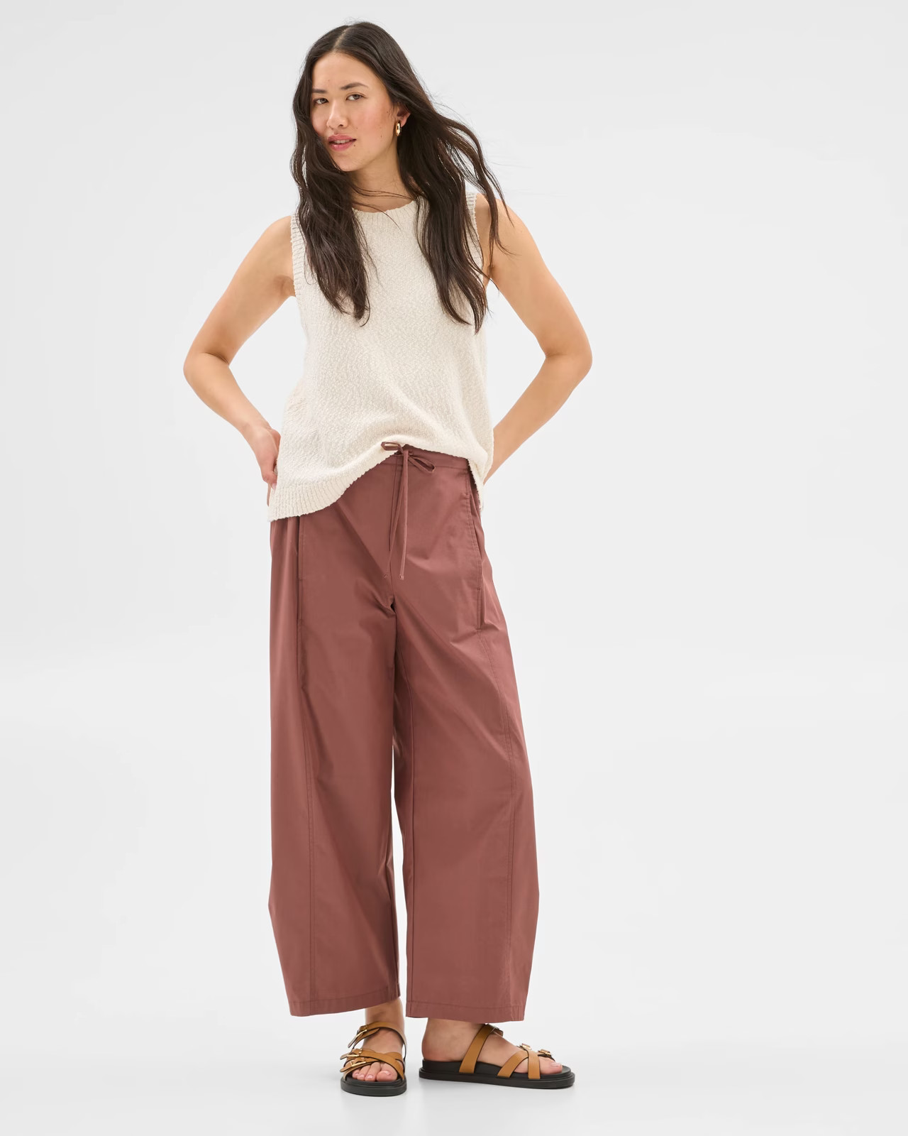 Australian Cotton Tie Waist Barrel Pants - Carob | Target AU